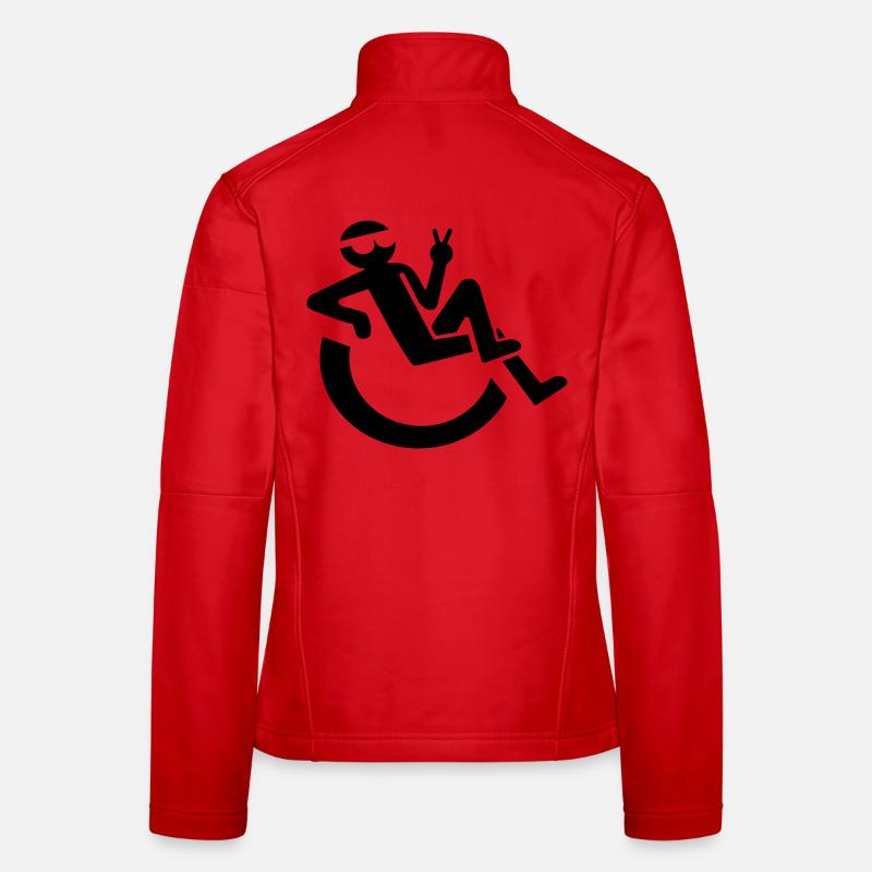 Symbole d’utilisateur de fauteuil roulant joyeux et détendu * Veste en tissu softshell Femme