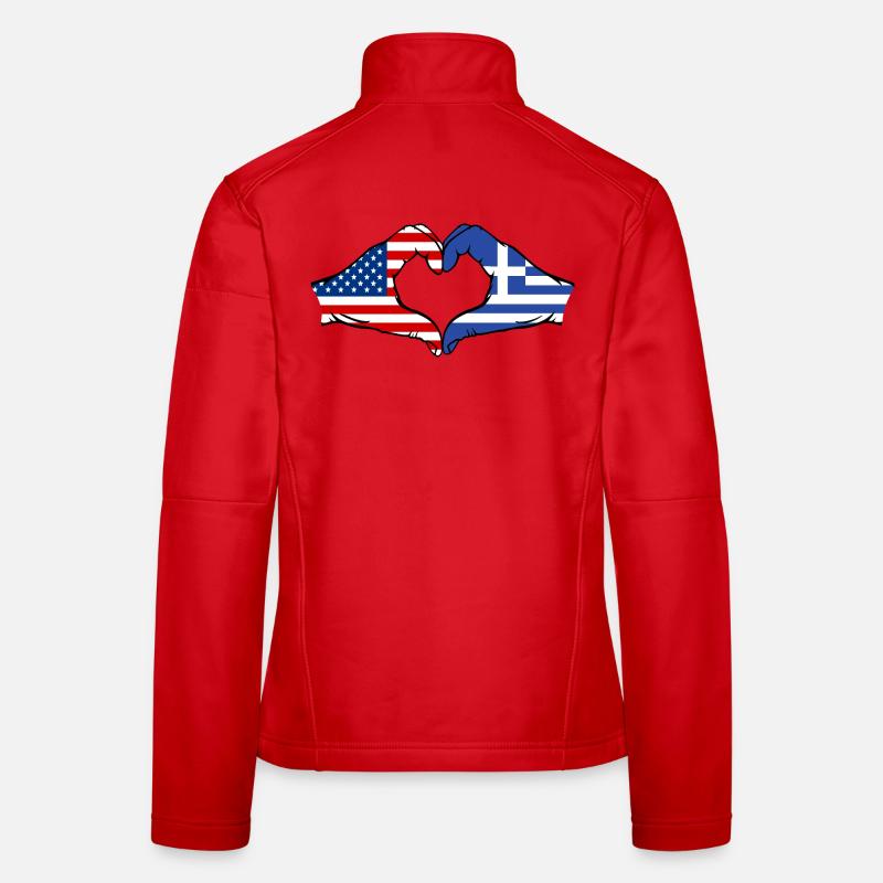 États-Unis Grèce Drapeau Mains Coeur Forme Veste en tissu softshell Femme