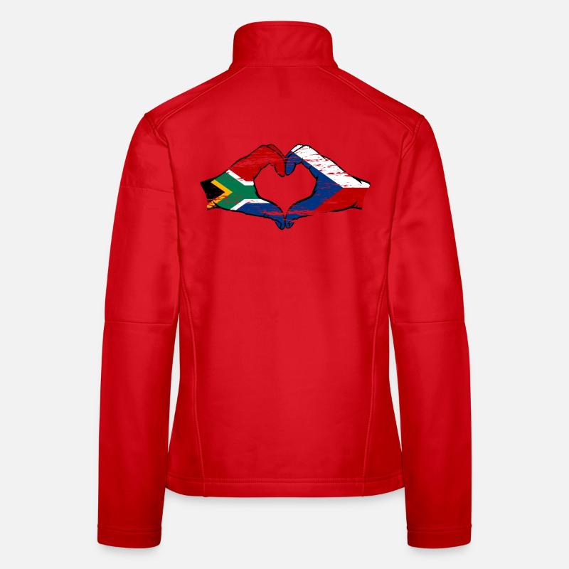 Afrique du Sud République tchèque drapeau mains forme de coeur utilisé Veste en tissu softshell Femme
