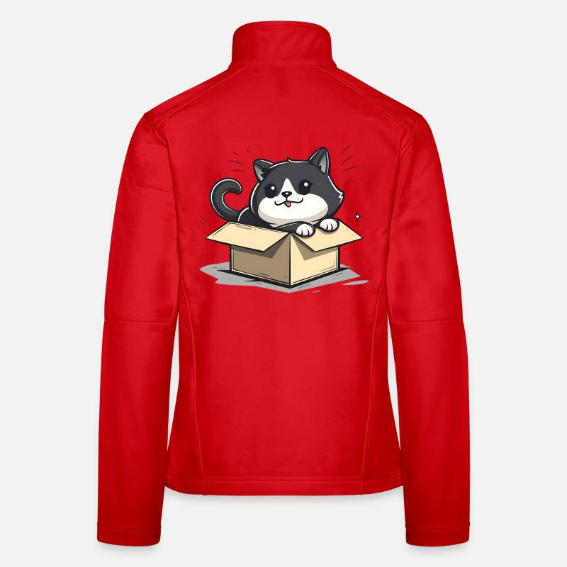 Glückliche Katze sitzt in einem leeren Karton Frauen Softshelljacke