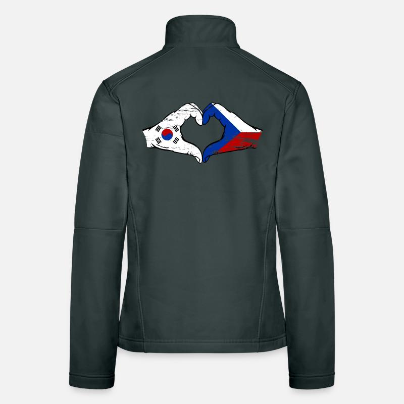 Corée du Sud République tchèque drapeau mains coeur forme utilisé Veste en tissu softshell Femme