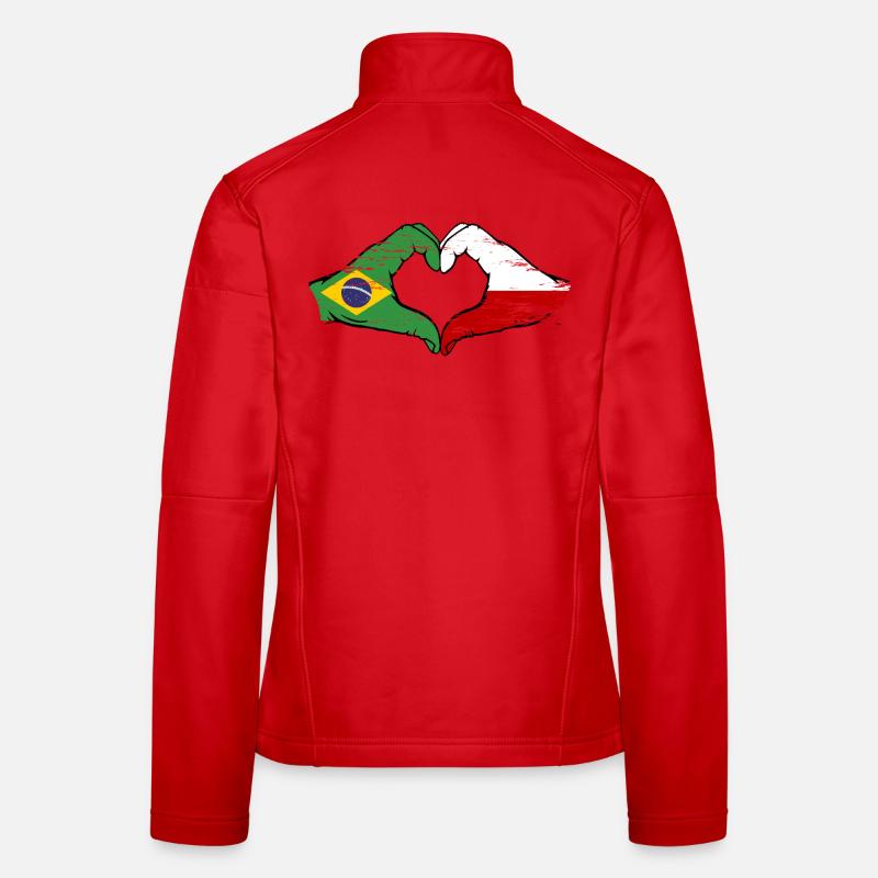 Brésil Pologne Drapeau Main Forme Coeur Utilisé Veste en tissu softshell Femme