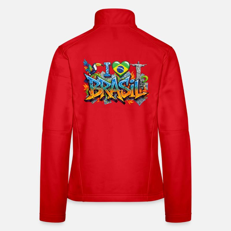 Lebendiges Graffiti Ich liebe Brasil Design Frauen Softshelljacke