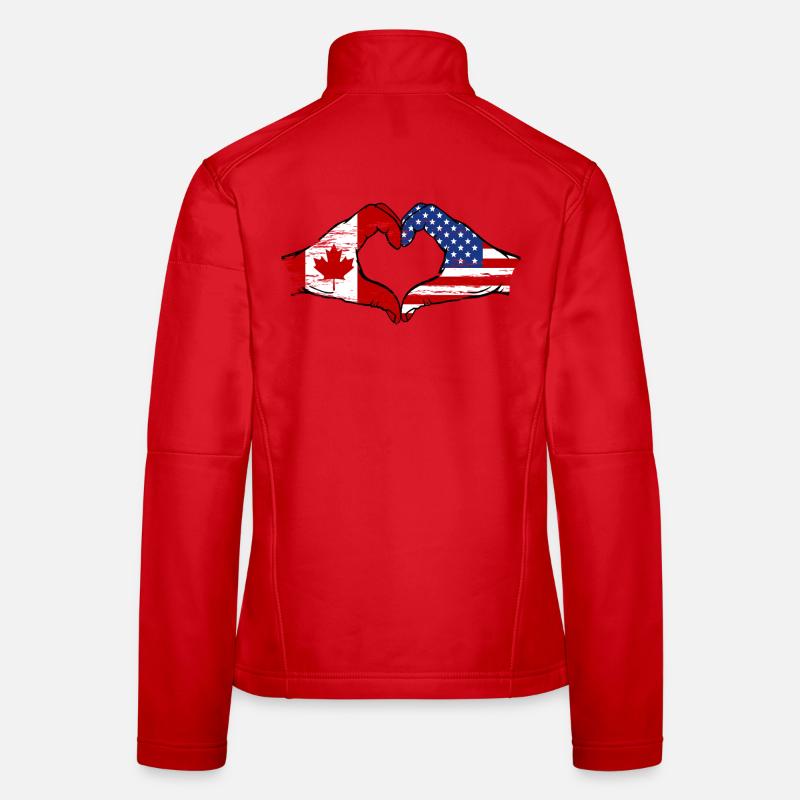 Drapeau Canada USA en forme de cœur utilisé Veste en tissu softshell Femme