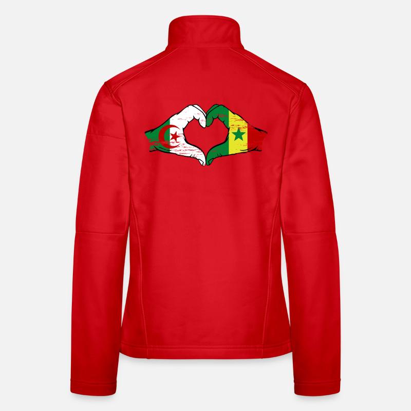 Algérie Sénégal Drapeau Mains Coeur Forme Utilisé Veste en tissu softshell Femme