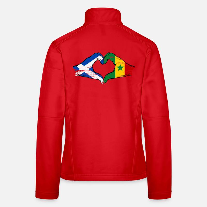 Ecosse Drapeau Sénégal mains forme de coeur utilisé Veste en tissu softshell Femme
