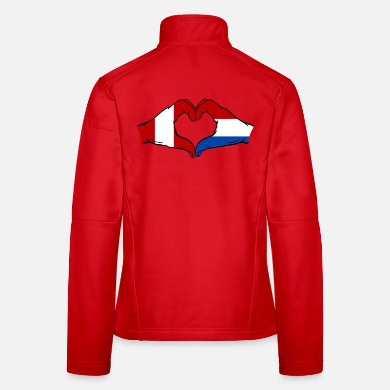 Drapeau Pérou-Hollande, mains en forme de cœur, utilisé Veste en tissu softshell Femme