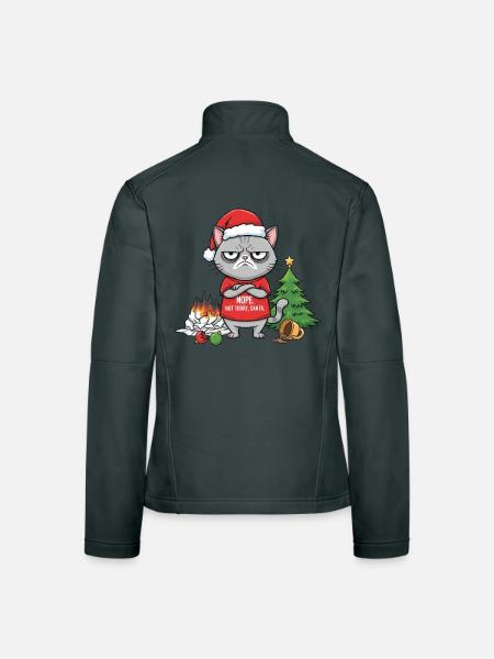 Grim Christmas cat refuses Santa - Women's Softshell Jacket - red - Back