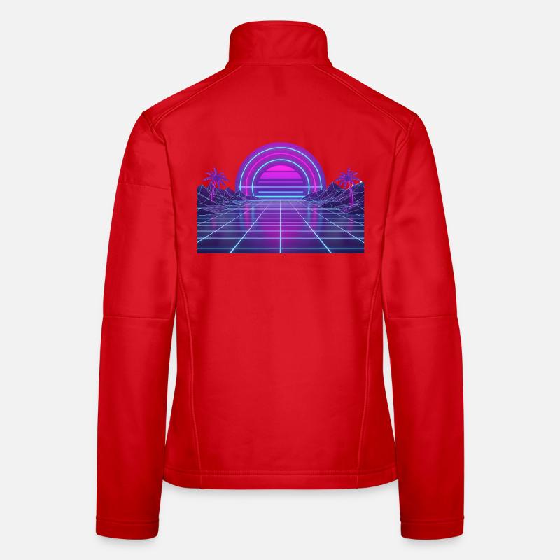 Neon Retro Sunset Grid 90s Women's Softshell Jacket