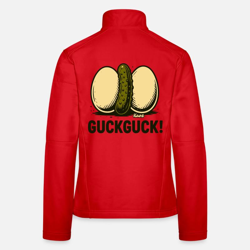 Zwei hartgekochte Eier mit einer Gurke Frauen Softshelljacke