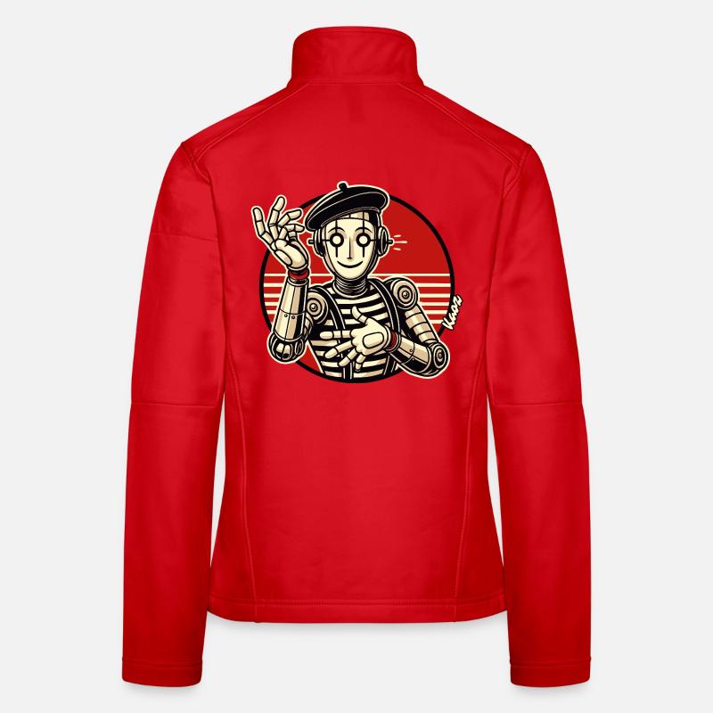 Retro Robot Pantomime with Beret in Comic Style Women's Softshell Jacket