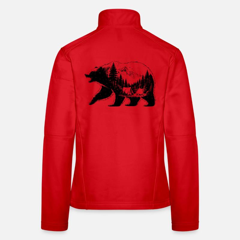 Bear camping landscape Women's Softshell Jacket