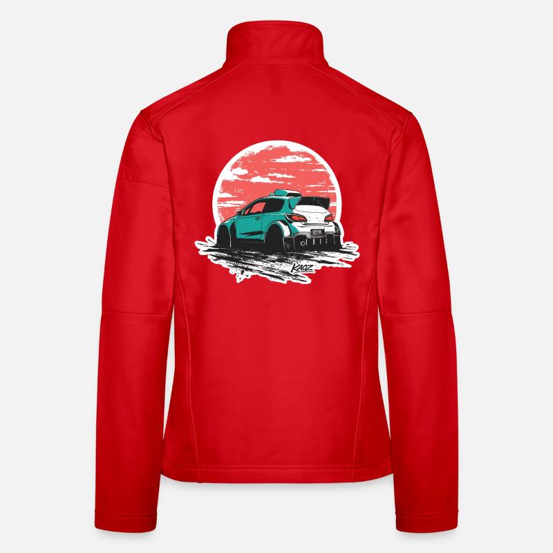 Sketch du coucher de soleil de la voiture de rallye sarcelle Veste en tissu softshell Femme