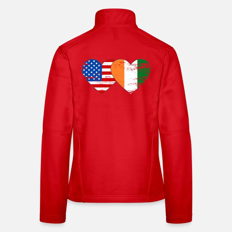 Drapeau américain de Côte d’Ivoire Cœur utilisé Veste en tissu softshell Femme