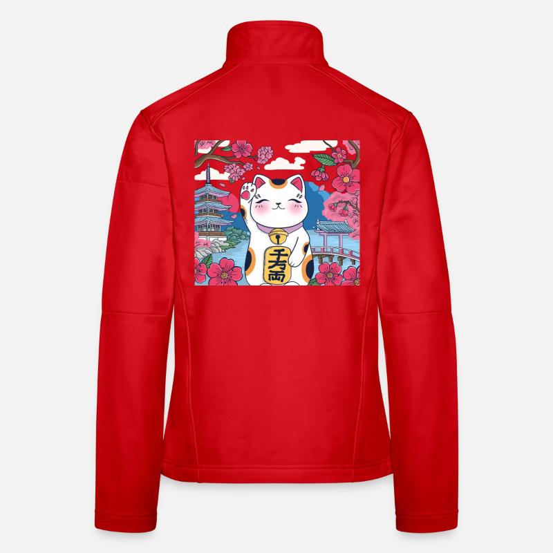 Kawaii Lucky Cat Maneki Neko Kirschblüte Frauen Softshelljacke