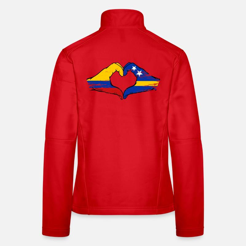 Mains du drapeau de la Colombie de Curaçao en forme de cœur utilisé Veste en tissu softshell Femme