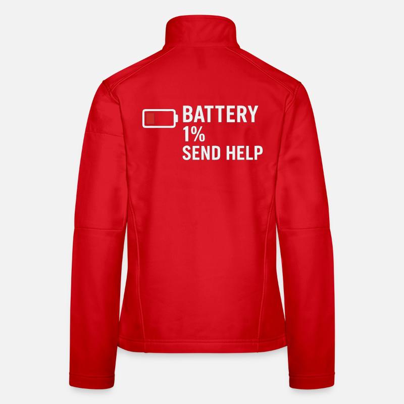 Battery 1% – Send Help | Morgenmuffel - Frauen Softshelljacke - Rot