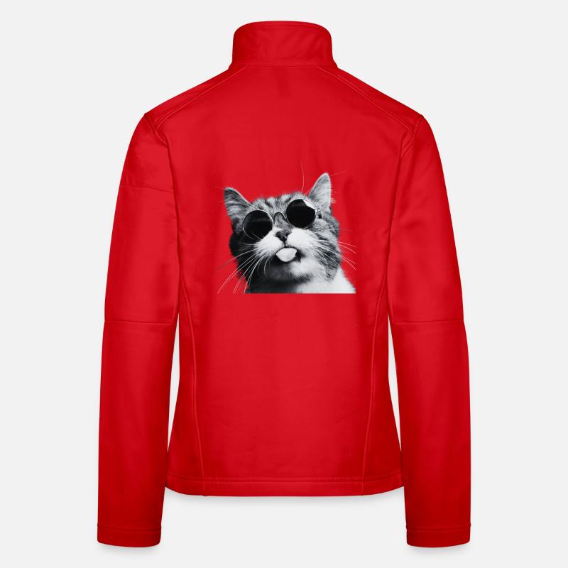 Chill Cat in Round Sunglasses - Women's Softshell Jacket - red