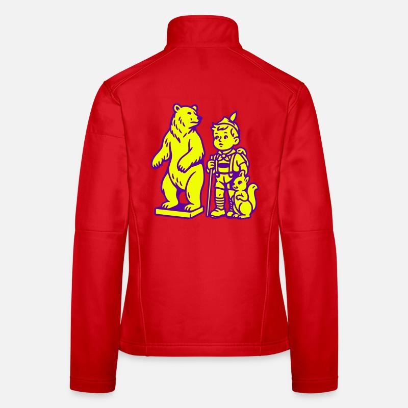 Pop-Art Stilleben mit Bär, Junge und Eichhörnchen Frauen Softshelljacke