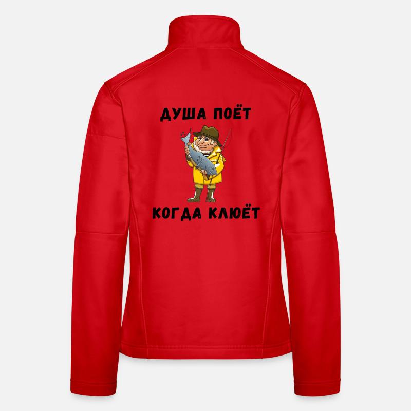 Fischer mit großer Forelle Frauen Softshelljacke
