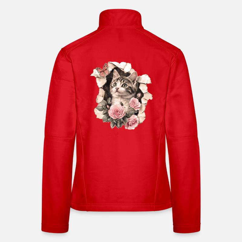 Katze und Schmetterling - Frauen Softshelljacke - Rot