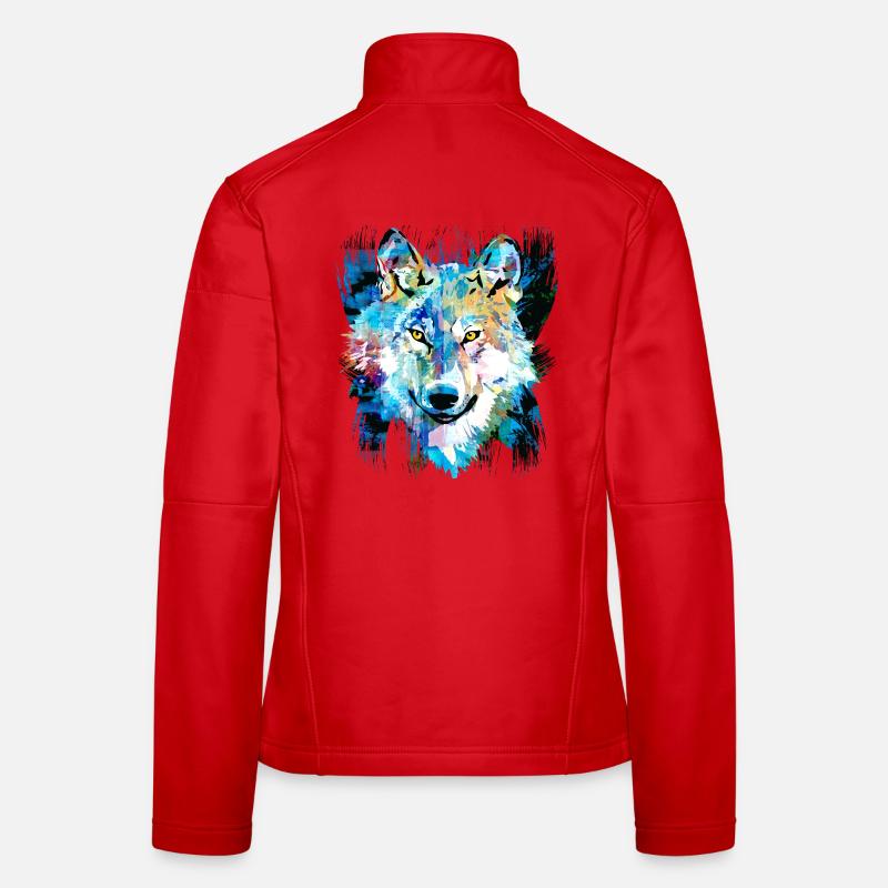 Colored Wolf Portrait - I Love Wolves - Lupus - Women's Softshell Jacket - red
