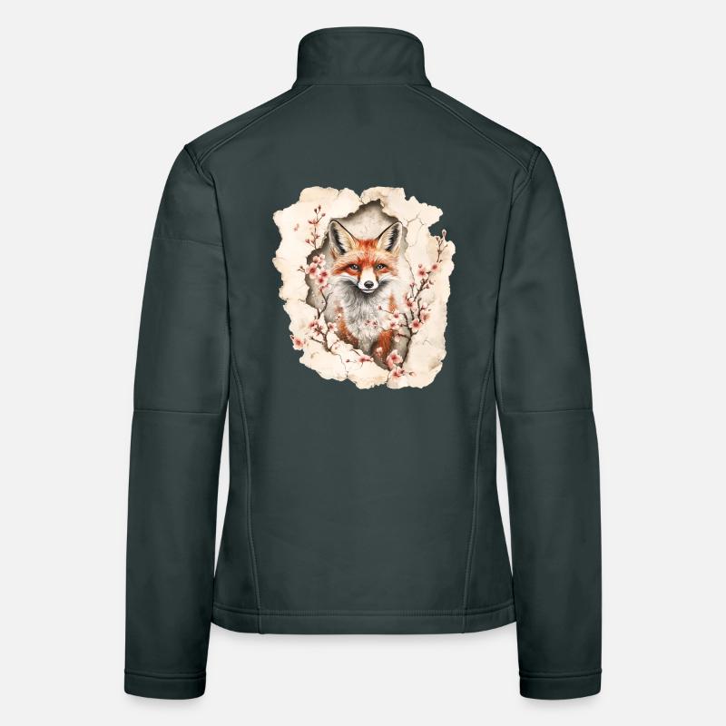 Fox with cherry blossoms Women's Softshell Jacket