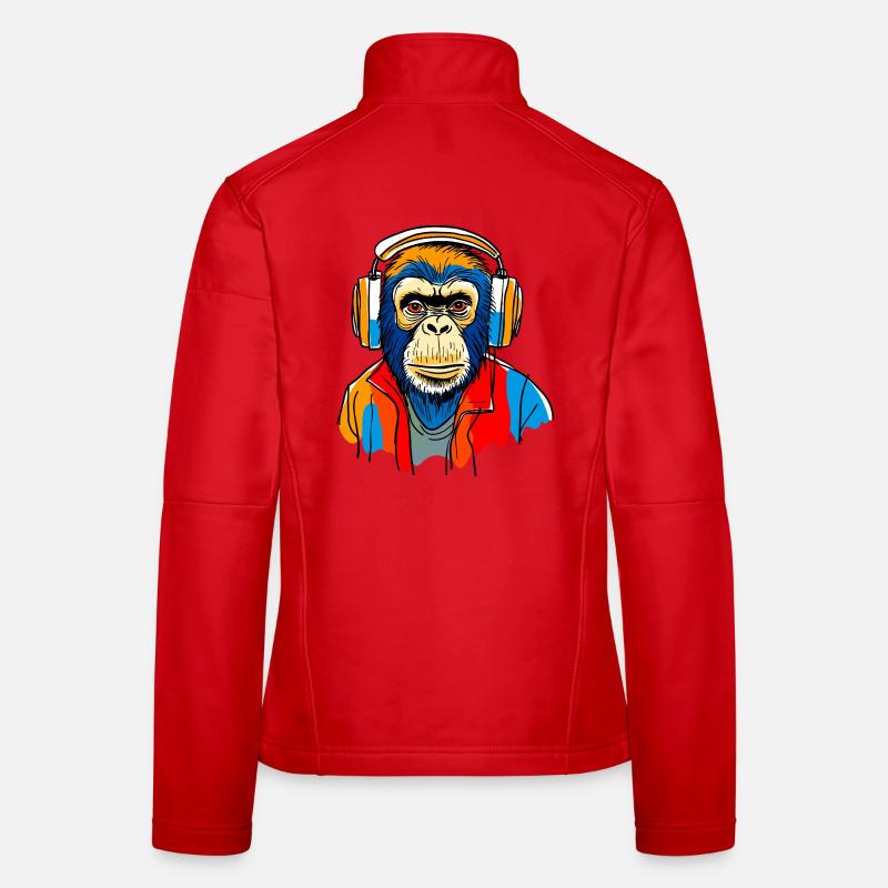 Affe mit Kopfhörern Frauen Softshelljacke