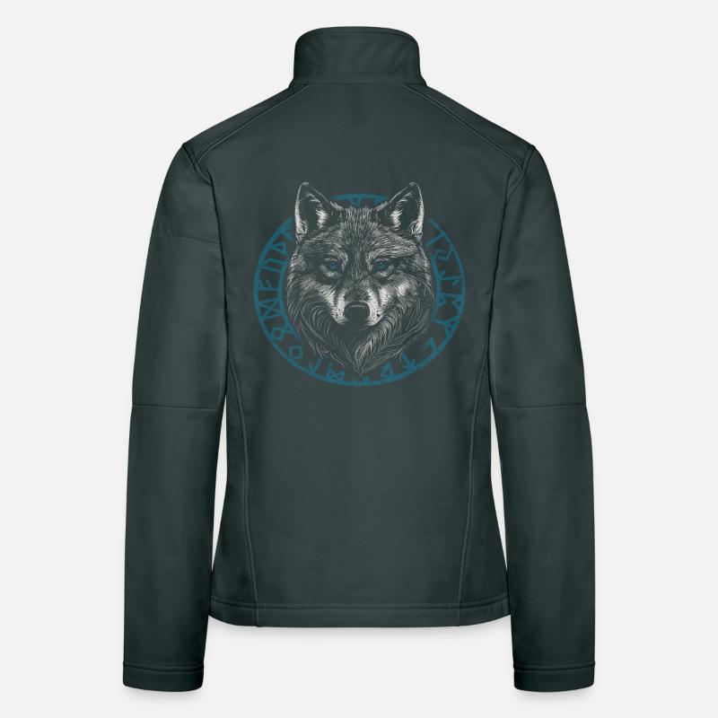 Wikinger Wolf mit Runen Frauen Softshelljacke