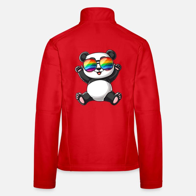 Panda Cartoon mit einer Pride Rainbow Brille. - Frauen Softshelljacke - Rot