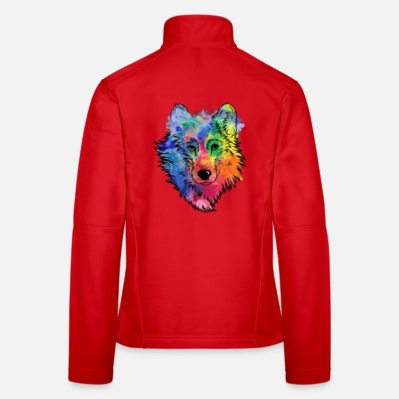 Wolfs Gesicht bunt Aquarell Wolfskopf - Frauen Softshelljacke - Rot