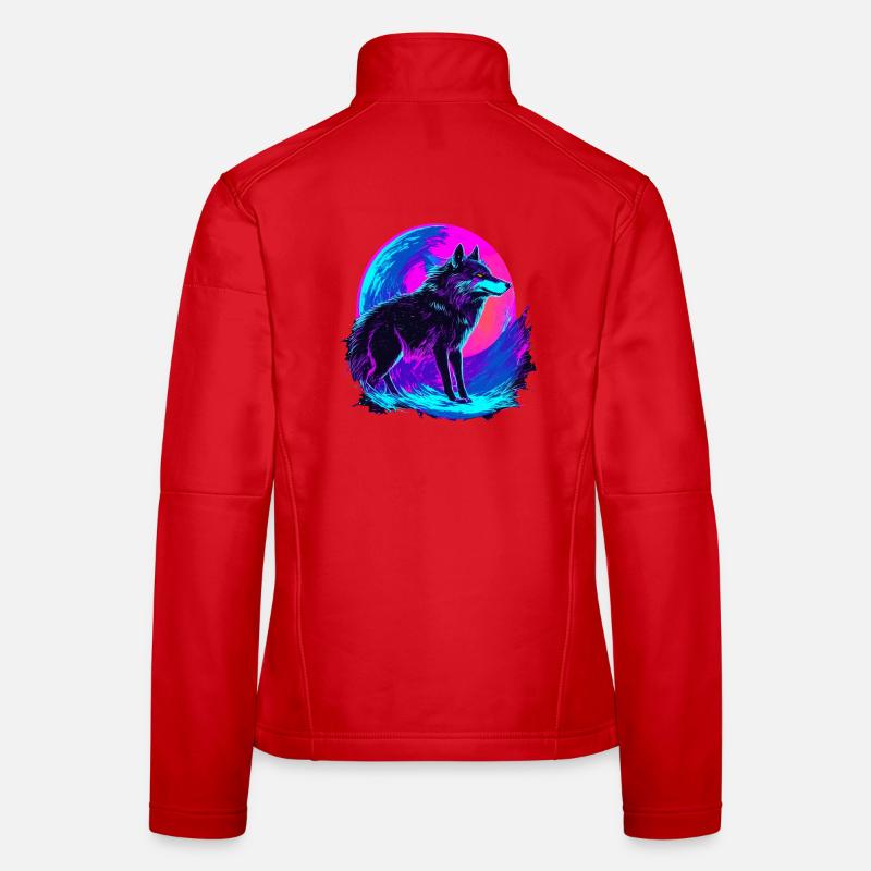 Colorful Wolf Neon Moon Synthwave - Frauen Softshelljacke - Rot
