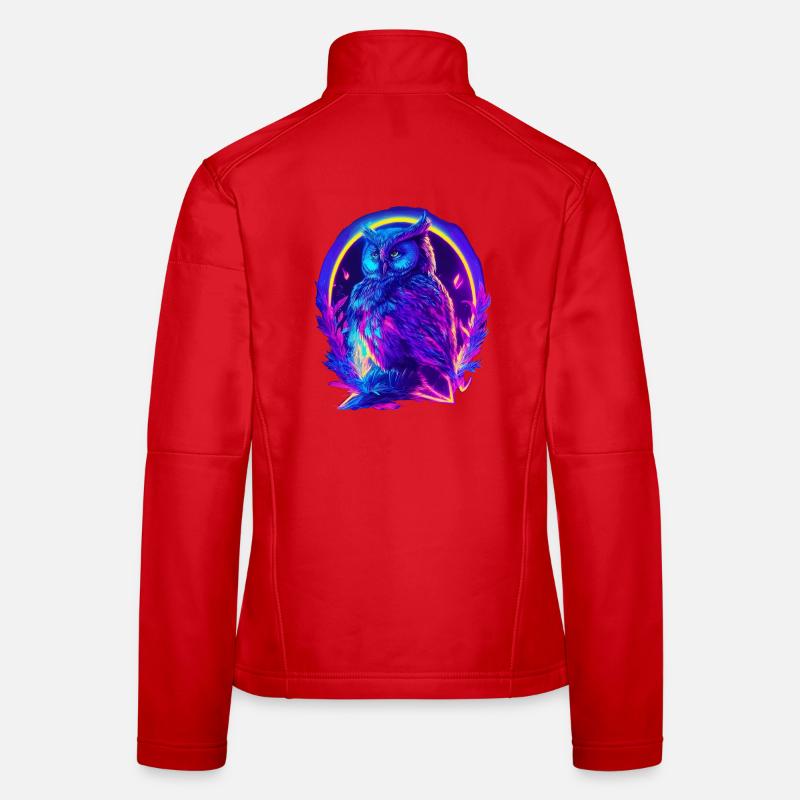 Mystisch leuchtende Eule Neon Synthwave Frauen Softshelljacke