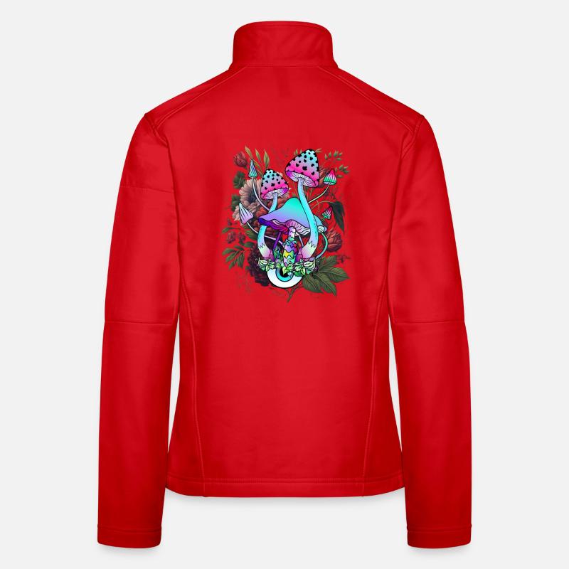Champignon psychédélique avec œil et fleurs Veste en tissu softshell Femme