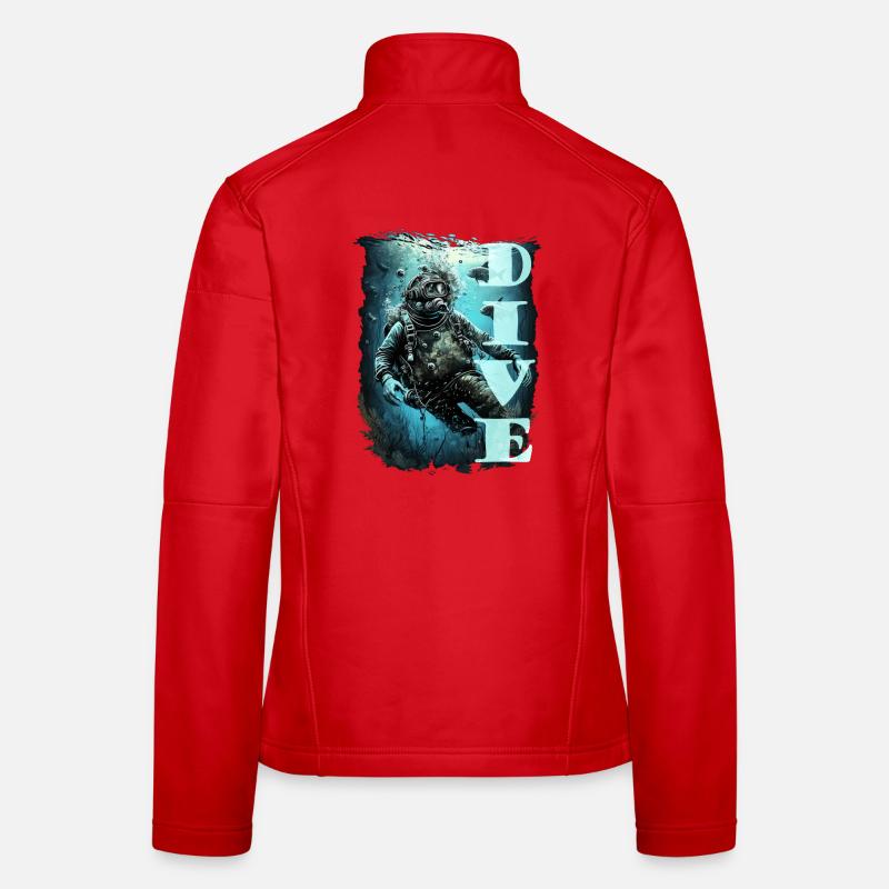 Plongeur avec poisson et lettrage Veste en tissu softshell Femme