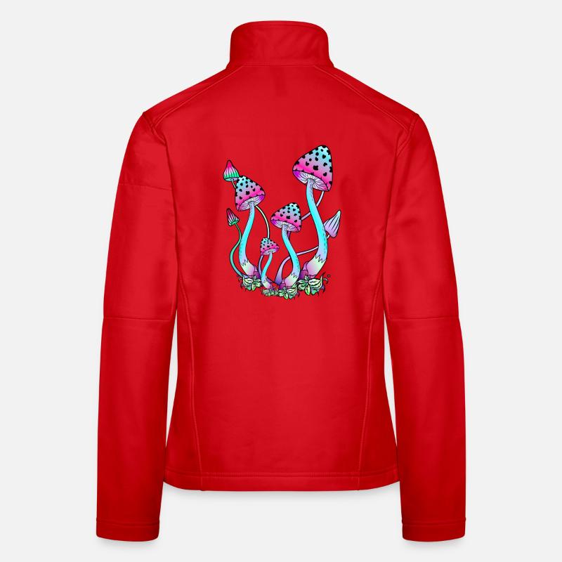 Champignons de couleur néon, art des champignons psychédéliques Veste en tissu softshell Femme
