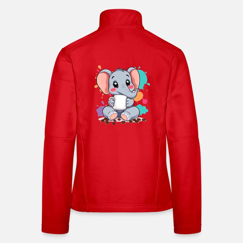 Cute elephant design with coffee cup Women's Softshell Jacket