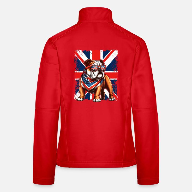 Bouledogue avec accessoires de drapeau britannique Veste en tissu softshell Femme