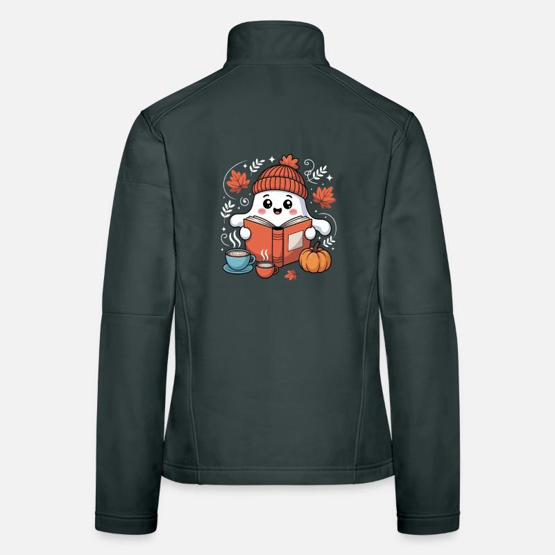 Ghost Reading Book Halloween Coffee Lovers Women's Softshell Jacket