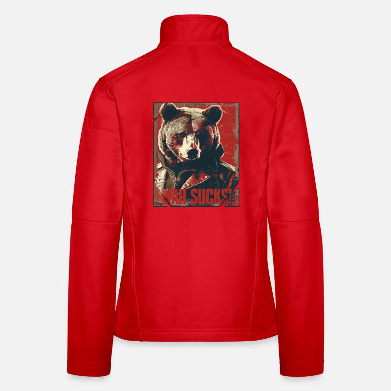 Blatant bear in leather jacket design, war is annoying Women's Softshell Jacket