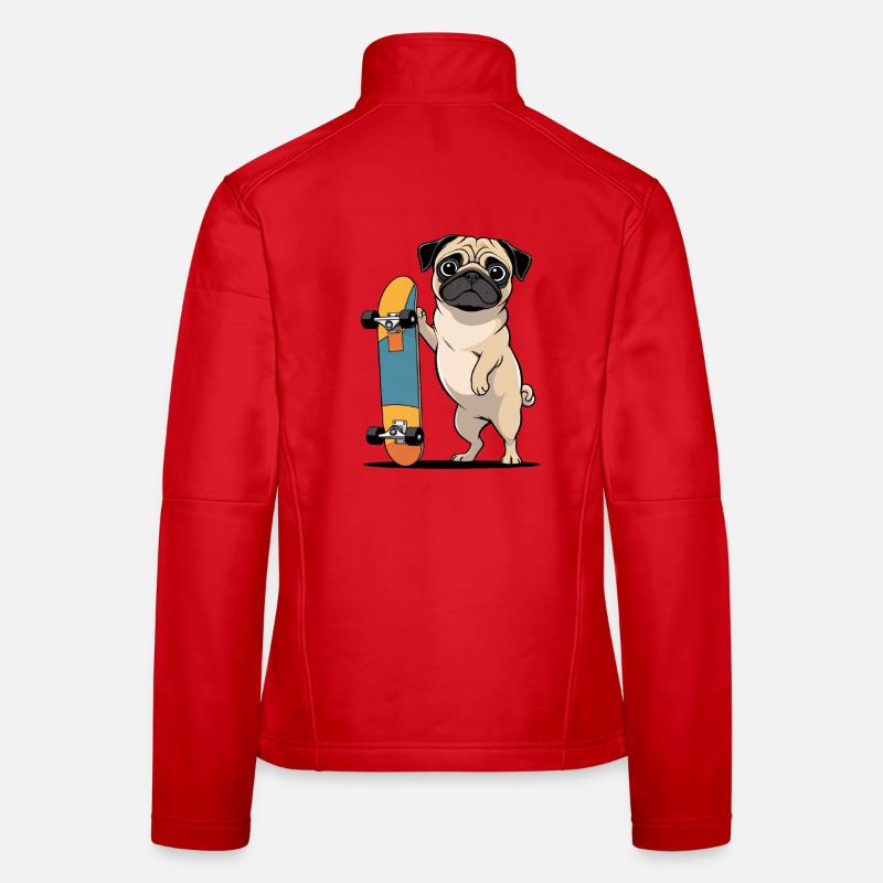 Pug with Skateboard Illustration Women's Softshell Jacket