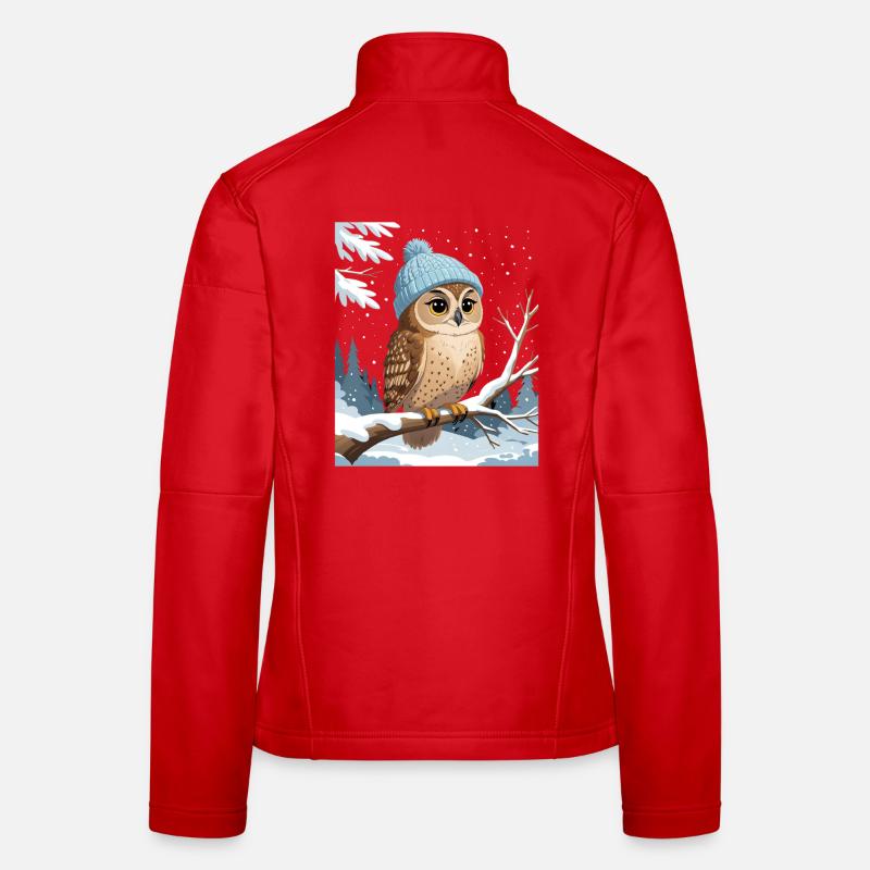 Chouette avec un chapeau d'hiver dans la forêt enneigée Veste en tissu softshell Femme
