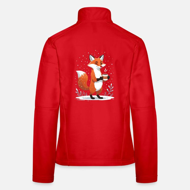 Fox with coffee in winter Women's Softshell Jacket