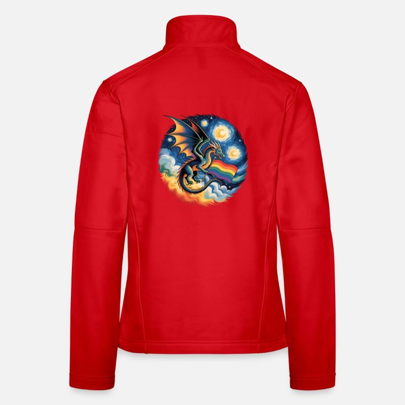 Pridelike Drache mit Regenbogenflagge Frauen Softshelljacke