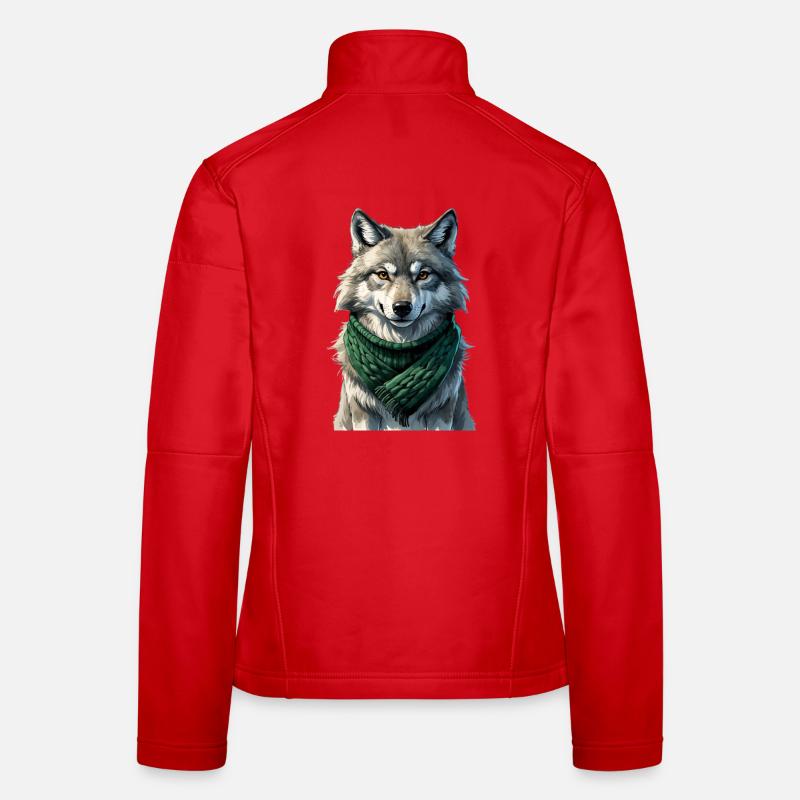 Silhouette de loup avec écharpe verte Veste en tissu softshell Femme