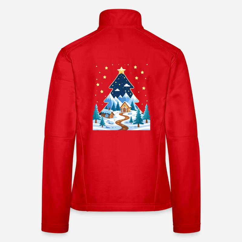 Forêt d’hiver dans la conception de l’arbre étoile Veste en tissu softshell Femme