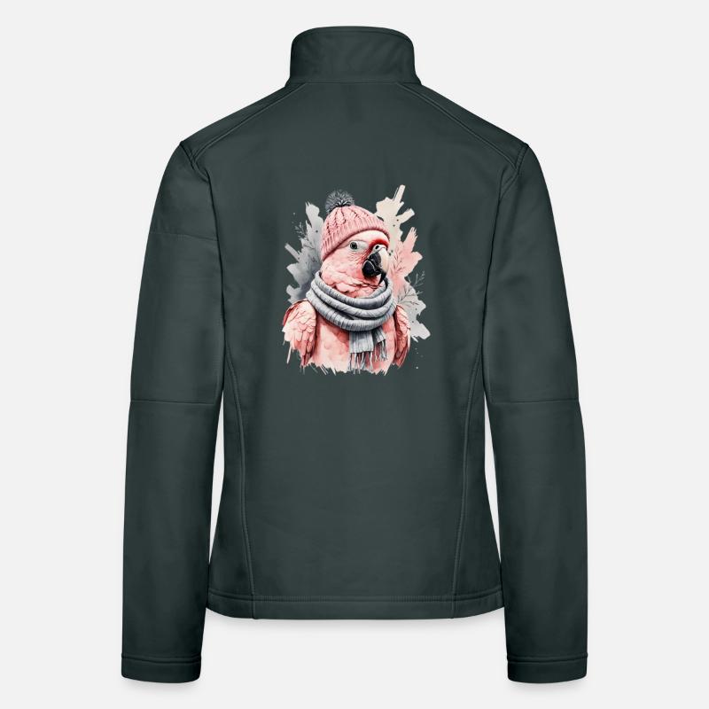 Winter Pink Parrot in Knitted Hat Women's Softshell Jacket
