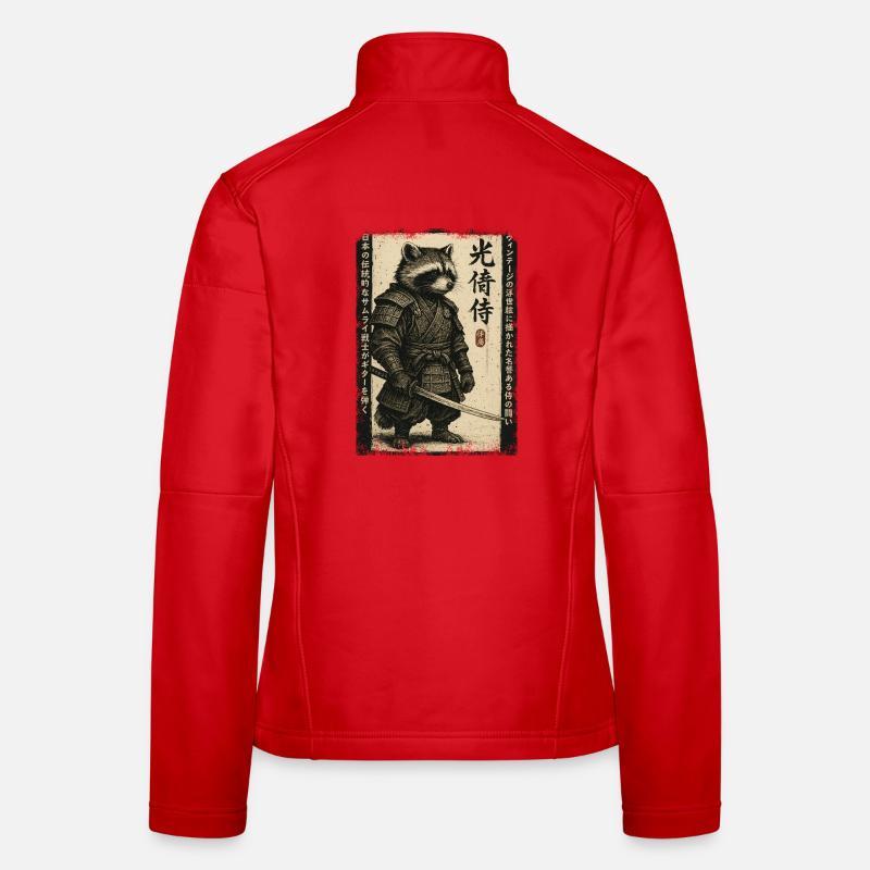 Samurai Raccoon, Anime Graphic Japanese Warrior Women's Softshell Jacket