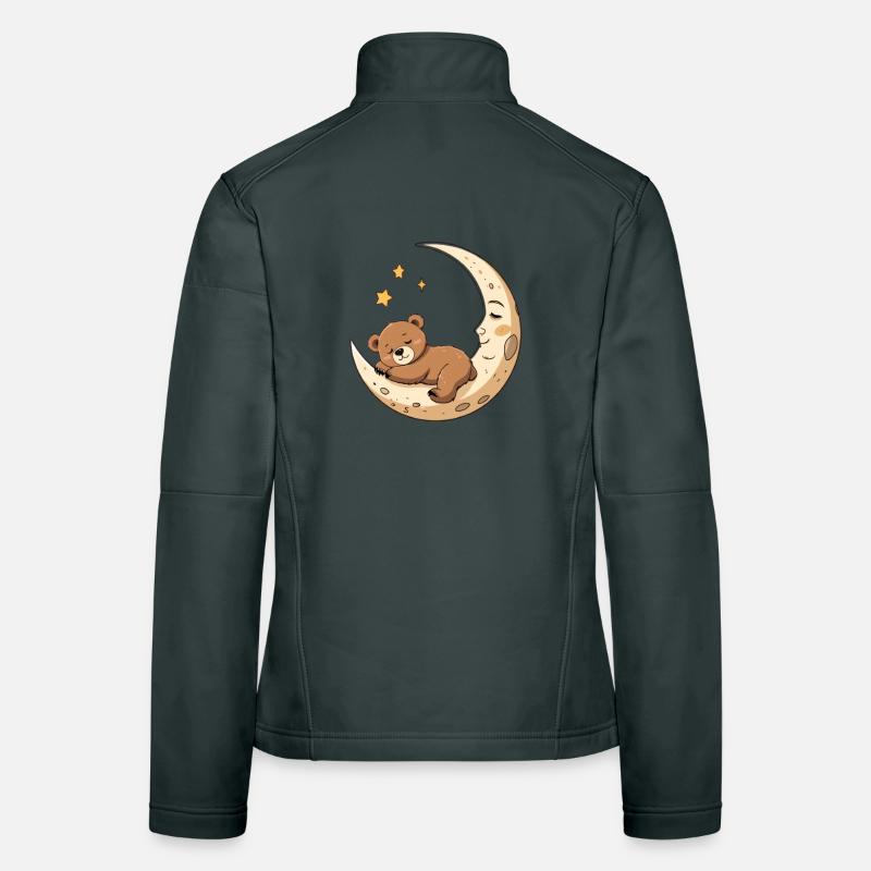 Sleeping Bear on Crescent Moon Illustration Women's Softshell Jacket