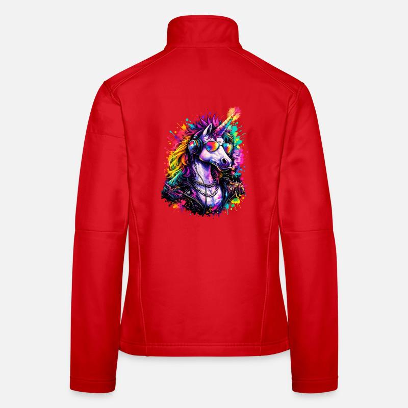 Cool unicorn DJ with headphones - Women's Softshell Jacket - red